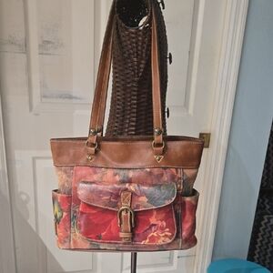 Patricia Nash Brown and Red Floral Shoulder Bag
